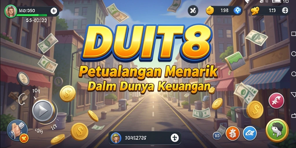 Tangkapan layar gameplay DUIT8 yang menampilkan petualangan keuangan.