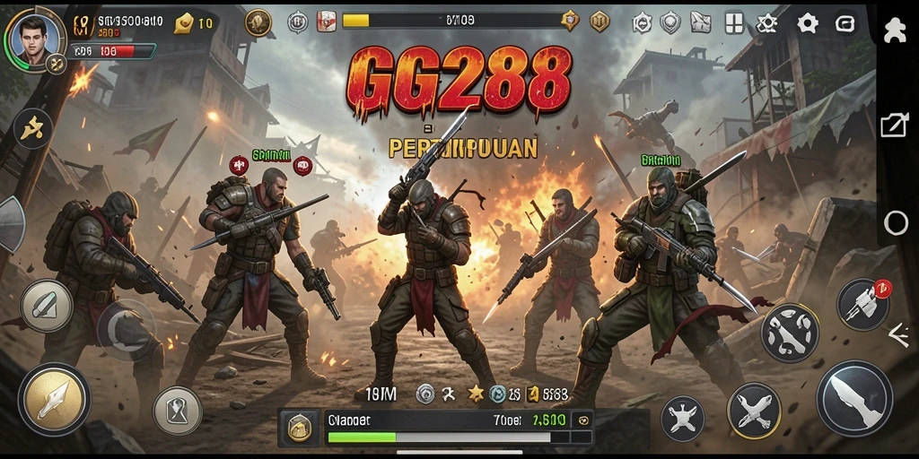 Tangkapan layar gameplay GG288 menunjukkan pertempuran strategi yang intens.