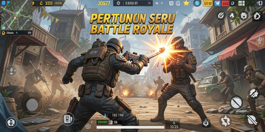 Tampilan gameplay intens dari JOS77 dalam pertempuran Battle Royale.