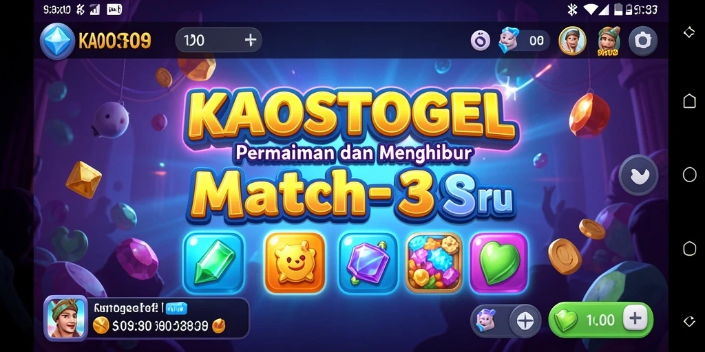 Tangkapan layar KAOSTOGEL menunjukkan aksi mencocokkan tiga elemen berwarna-warni.