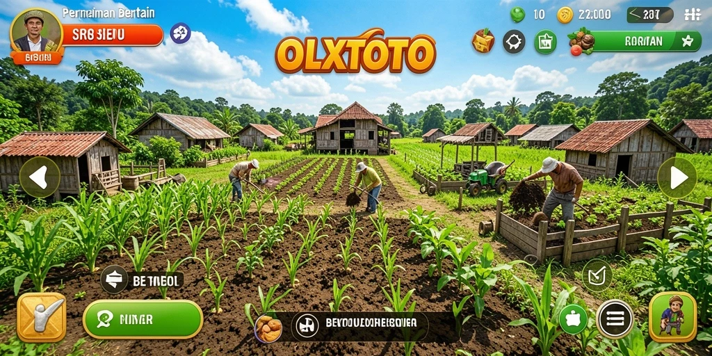 Tampilan gameplay OLXTOTO dengan aktivitas bertani yang interaktif dan menarik.