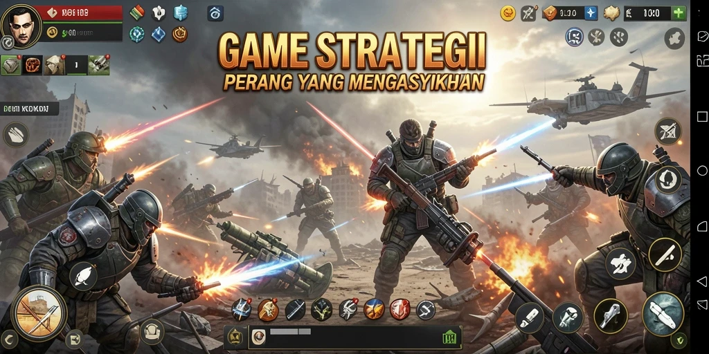 Screenshot utama RP8 menampilkan aksi pertempuran strategi yang mendebarkan.