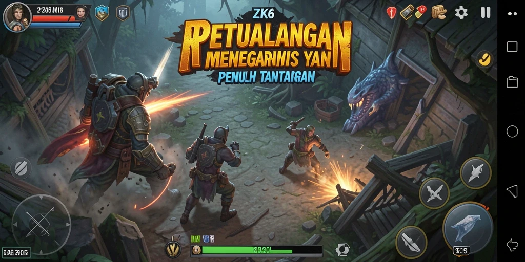 Screenshot utama ZK6 menampilkan aksi petualangan seru.